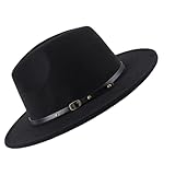 VASANA Fashion Classic Unisex Verstellbarer Fedora Hut Breite Krempe Flache Kirche Derby Cap mit Gürtelschnalle Jazz Hut Filz Panama Hut für Männer und Frauen (Schwarz)