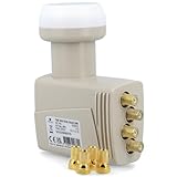 [ Test SEHR GUT *] Triax TQD 404 Gold Quad LNB mit PLL Technologie, 4fach digital HD 4K LNB für 4 Teilnehmer (Sat Receiver, TV) für Satellitenschüssel Satelliten Sat Antenne + 4X Anadol F-Stecker