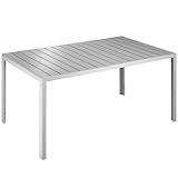 tectake® Gartentisch, Outdoor Esstisch, Balkontisch in Holz Optik, Terrassentisch mit Aluminiumrahmen, Gartenmöbel wetterfest, 150 x 90 x 74,5 cm, Tisch für Garten, Lounge, Sitzgruppe - schwarz/grau