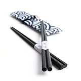 Afrikanisches Schwarzholz Essstäbchen Set – 2 Paar Premium-Essstäbchen (25 cm) inkl. Stoffbeutel – achteckige Griffzone & handwerkliche Ausführung