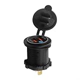 Jotekonoby Kfz-Ladegerät wasserdicht mit zwei USB-Anschlüssen, 36 W PD Schnellladebuchse für 12 V-24 V Fahrzeuge, QC3.0 USB-Adapter, Stromversorgung aus Aluminiumlegierung