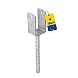U Pfostenträger 4er Set - Anker - Pfostenträger 60x60 Schwerlastanker - Pfostenanker - Stützenfuß - Pfostenanker zum einbetonieren - Schaukel - U profil Stahl - Balkenträger - Zaunpfosten Holz