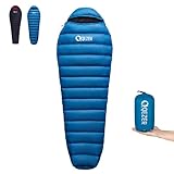 QEZER Daunenschlafsack,nur 820g Ultraleicht Daunen Schlafsack 660FP Kleines Packmaß 8°C ~ 2°C für Kind,Jungen und Mädche,Erwachsener 3 Jahreszeiten Camping,Trekking Outdoor (Blau)