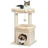 PAWZ Road Kleiner Katzenbaum, mehrstöckiger Katzenturm mit Sisal-überzogenem Kratzbaum, gemütlicher Katzenwohnung und großer Katzensitzstange für Hauskatzen, Beige