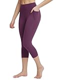 BALEAF Capri-Leggings für Damen, mit Taschen, hohe Taille, Workout, Yoga, Laufen, Fitnessstudio, zum Überziehen, Caprihose für den lässigen Sommer, Dunkles Magenta, X-Groß