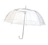 SMARTBULLE Großer Langer Regenschirm Transparent - Windfest; 12 Stäbe; Durchmesser=102cm; Automatische Öffnung; Damenregenschirm; Ideal für Hochzeiten; Gesäumte Farbe Weiss