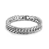 TBUQNZA Silber-Tone-Stahlarmband, Edelstahl Armband, Hochwertiges Glieder-Armband, Armkette Herren Edelstahl, Schwer Glieder Cuban Link Armband, Perfekt für Paare, Freunde, Väter, Brüder