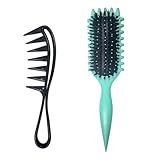 Ruayia Lockenbürste Denman Kit, Curl Brush Haarbürste Strähnenkamm Wide Tooth Comb, Lockenkamm Gepolstert Zahnkämme Hai Zahnkamm Frauen Männer Salon Lockenbürste Grobzinkiger Kamm - Cyanfarben