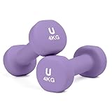unycos - Kurzhanteln Neopren 2er Set von 4 kg, Rutschfest, Anti-Roll-Design, Bequemer Griff, Krafttraining, Fitness, Pilates, Training, Fitnessstudio (Lila)