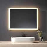 Heilmetz Badspiegel mit Beleuchtung 80x60cm Badezimmerspiegel mit Beleuchtung LED Badspiegel Warmweissen Lichtspiegel Wandspiegel IP44 Energiesparend