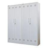 PROREGAL Mega Deal 2X Putzmittelschrank Rhino Metall 2 Türen abschließbar Besenschrank schmal 170x70x30cm 5 Fächern & Kleiderstange Stahl Weiß Putzschrank Mehrzweckschrank Haushaltsschrank
