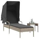 Tidyard Gartenliege Campingliege Sonnenliege Saunaliege Gartenmöbel Strandliege Liege Relaxliege Liegestuhl für Garten Terrasse Schwimmbad mit Dach und Tisch Hellgrau Poly Rattan