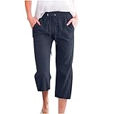 Damenhose mit hoher Taille, weitem Bein, Kordelzug, elastisch, bequem, gerades Bein, lange Hose mit Taschen, leger, kurz, navy, 3XL