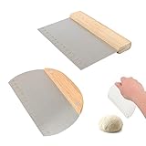 Teigschneider, Teigspachtel, 2PCS Halbkreisförmiger und Rechteckiger DIY-Backschaber aus Edelstahl mit Schuppen und Holzgriff zum Schneiden von Teig, Pizza, Nougat