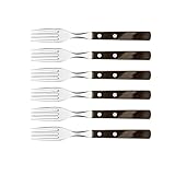 Tramontina Steakgabel, Pizzagabel, 6 Stück, rostfreier Edelstahl, Holzgriff braun, FSC-zertifiziert, spülmaschinenfest, 6-teiliges Set