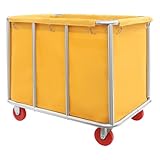 Wäschewagen, Edelstahl Wäschesortierwagen mit abnehmbaren Oxford-Gewebe Tasche,118kg Tragkraft für Home Hotel Wäschekammer, für Hotels und Krankenhäuser, 90 x 65 x 80 cm, Gelb