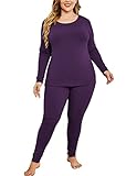 IN'VOLAND Damen Thermo-Unterhosen-Set, Übergröße, mit Fleece gefüttert, 2-teiliges Pyjama-Set, Violett, 24 Plus