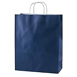 Thepaperbagstore 50 Papiertragetaschen, Recycelbar Und Wiederverwendbar, Mit Gedrehten Griffen, Blau – Mittelgroß 250x110x310mm