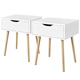 Yaheetech 2er Set Nachttische Nachtkommode mit Schublade und Holzbeinen Boxspringbett Nachtschrank Moderner Beistselltisch Sofatisch, 48,5 x 41 x 57,5 cm