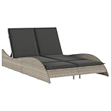 vidaXL Sonnenliege, Gartenliege mit Auflagen, Relaxliege Doppelliege Verstellbare Rückenlehne, Gartenmöbel Strandliege Stahlrahmen, Hellgrau Poly Rattan