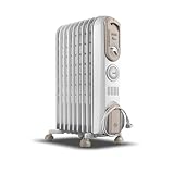 De'Longhi Serie Vento V550918T.WB Elektrischer Ölradiator, Elektroheizung mit geringem Stromverbrauch, 9 Elemente, Timer, intuitive Griffe, für Räume bis 50 m³, 3 Leistungsstufen, 1800 W, Weiß