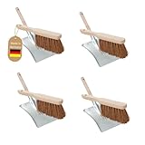 Novaliv 4X Kehrschaufel Set verzinkt Kokosborsten Kehrblech und Handfeger Set Kehrset Kehrgarnitur Dustpan and Brush Handfeger Kokos Kehrwisch Kaminzubehör Kaminbesen Kehrschaufel