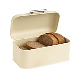 Relaxdays Brotkasten mit Brotbeuel, Brotbox mit Deckel & Griff, HBT: 15,5x30x18 cm, Brotdose Retro-Design, Metall, beige