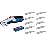 Bosch Professinal Universal Messer mit ausziehbarer Klinge und 10 tlg. Klingen Set & 10 Ersatzklingen für Klappmesser (inkl. Trapezklingen, Einhandspender, Safety Transportbox)