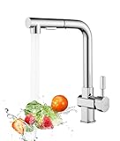 Süßren Wasserhahn Küche, Hochdruck Küchenarmatur Ausziehbar, Spültischarmatur mit Brause Zwei Wasserstrahlarten, Armatur Küche 360° Schwenkbar, Edelstahl Mischbatterie Küche Chrom