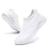 CAIQDM Damen Schuhe Slip On Sneakers Turnschuhe Laufschuhe Walkingschuhe Mesh Leichtgewichts Atmungsaktiv Weiß 39 EU