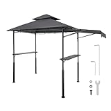 VEVOR Grillpavillon, 2430x1500x500mm, Grillüberdachung Außengrill, 2-stufige BBQ-Gazebo-Überdachung, Doppeldach Gartenpavillon mit verstärkten Stützbeinen & Markise, für Terrasse, Hof & Garten