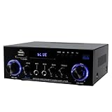 Henakmsl HiFi-Verstärker, 400W Mini Verstärker HiFi Stereo, 12V/ 220V 2 Kanäle Mini Bluetooth Stereo Audio Verstärker Receiver, MIC in with Echo, Remote Control for Passive Speakers