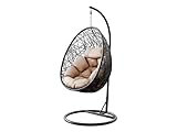 Mirjan24 Hängesessel mit Gestell und Kissen Bordia, Hängestuhl mit Rückenkissen, Hängesitz, Hängekorb, Stahlskelett, Indoor & Outdoor (schwarz/Kissen: beige)