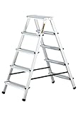 DRABEST Klappleiter Klapptritt Alu Leiter 2 x 5 Stufen Trittleiter Beidseitig Mehrzweckleiter bis 125 kg Belastbar Leiter