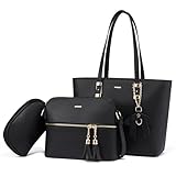 LOVEVOOK Handtasche Damen Set, Shopper Schultertasche Umhängetasche Damen Schwarz Geldbörse Tragetasche Groß Damen Tasche Tote für Büro Schule Einkauf Reise, Handtaschen Schwarz