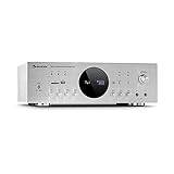 auna AMP Verstärker - Stereo-HiFi-Verstärker für Karaoke, Radio oder Heimkino, USB- und SD-Anschluss, Frequenz: 20 Hz bis 20.000 Hz, 43 x 14,5 x 30,5 cm (BxHxT), Silber