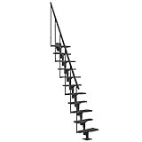 DOLLE Mittelholmtreppe Atlanta | 11 Stufen | Geschosshöhe 228 – 300 cm | Geradelaufend | Unterkonstruktion und Stufen: Anthrazit (RAL 7016) | Stufen: Buche Multiplex | inkl. Geländer | Nebentreppe
