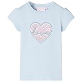 Kinder T-Shirt Pailletten-Herz Mädchen Kurzarm Rundhalsausschnitt Hellblau 140
