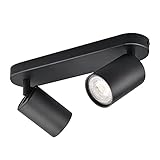 KYOTECH Schwarz 2-flammige Spotlampe LED Deckenleuchte Schwarz matt Spot drehbar und schwenkbar Spotleuchte Deckenstrahler für 2x GU10 Leuchtmittel Deckenlampe ohne Leuchtmittel