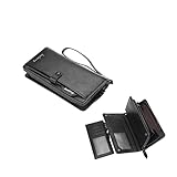 PORRASSO Geldbörse Herren Portemonnaie Geldbeutel PU Kreditkartenetui mit Viele Fächer Münztasche Handschlaufe Tragbar Wallet Schwarz