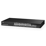 Binardat 30 Port Gigabit POE Switch, 24 POE+ Ports 100/1000Mbps, 4 Gigabit Uplink, 2 Gigabit SFP, IEEE802.3af/at, 450W internes Netzteil, Metallgehäuse Unmanaged Plug and Play RackMount Switch