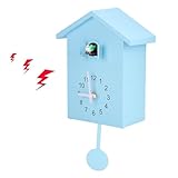HERCHR Moderne Kuckucksuhr, Birdhouse blau Wanduhr Kuckucksuhr aus dem Fenster, Kleiner Vogelstunden Uhr für Zuhause Wohnzimmer Küche Büro Dekor