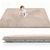 RxueSug Dicke Krabbelmatte Baby 3cm 50 x 100 cm, Schaumfüllung Teppich Spielmatte Baby, Krabbelmatte Baby Faltbar Spielmatte, Rutschfester Spielmatten Für Laufgitter Pflegeleicht Hellbraun
