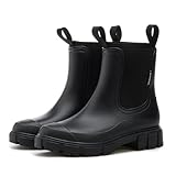 SmoothPace Gummistiefel Damen Gefüttert Wasserdicht Gummistiefeletten Halbhohe Chelsea Boots Rutschsicher Abriebfest Atmungsaktiv Regenschuhe Komfort Garten Stiefeletten Black 40EU/41CN