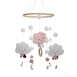 Mobile Baby Windspiele, Wolke Puppe Windspiel, Holz mit Filzbällen 3D Wolken, Mobile Baby Mädchen Bettglocke Anhänger für Babybett Jungen und Mädchen (Rosa)