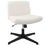 Yaheetech Bürostuhl, Ergonomischer Schreibtischstuhl mit breitem Sitzkissen, Höhenverstellbar Drehstuhl mit Mittlerer Rückenlehn, Schneidersitz Stuhl für Büros und Schlafzimmer, Elfenbein