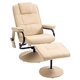 HOMCOM Relaxliege mit Liegefunktion Massagesessel Fernsehsessel TV Sessel mit Massagefunktion inkl. Hocker Kunstleder Cremeweiß 77 x 84 x 95 cm