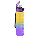 Jlobnyiun Fitness-Wasserflasche, 1 l, Outdoor-Trinkflasche mit sicherem Verschlussdeckel, BPA-Tritan, tragbarer Sportbecher für Wandern, Fitnessstudio, Radfahren, Camping, wiederverwendbar