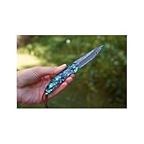 Damast Taschenmesser Edelstahl Japanisch Lederscheide Scharf Muschel Griff Jagdmesser Klappmesser Outdoor Faltbar Camping VG10