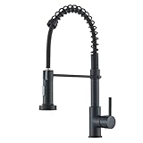 JUNSHENG Wasserhahn für Küchenspüle, Hochdruck Küchenarmatur mit ausziehbarer Brause, um 360 ° drehbar, Wasserhähne für Küchenspüle, Schwarz